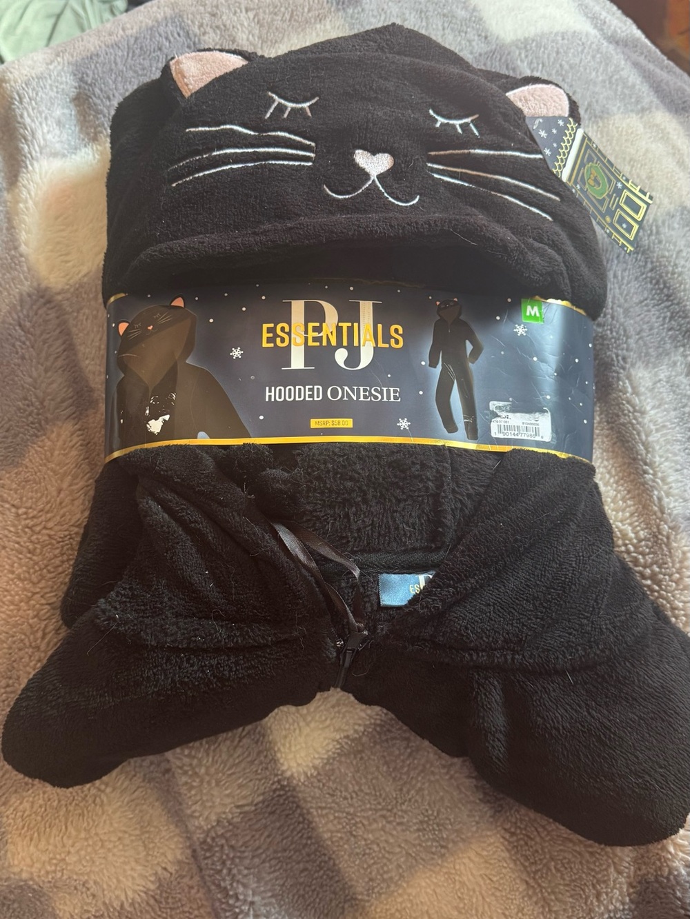 Essentials Womens Black Hooded Onesie with Cat Hood